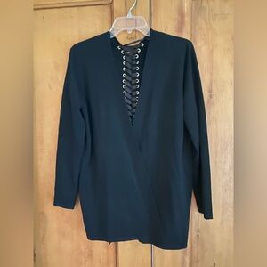 Black lace-up back cardigan